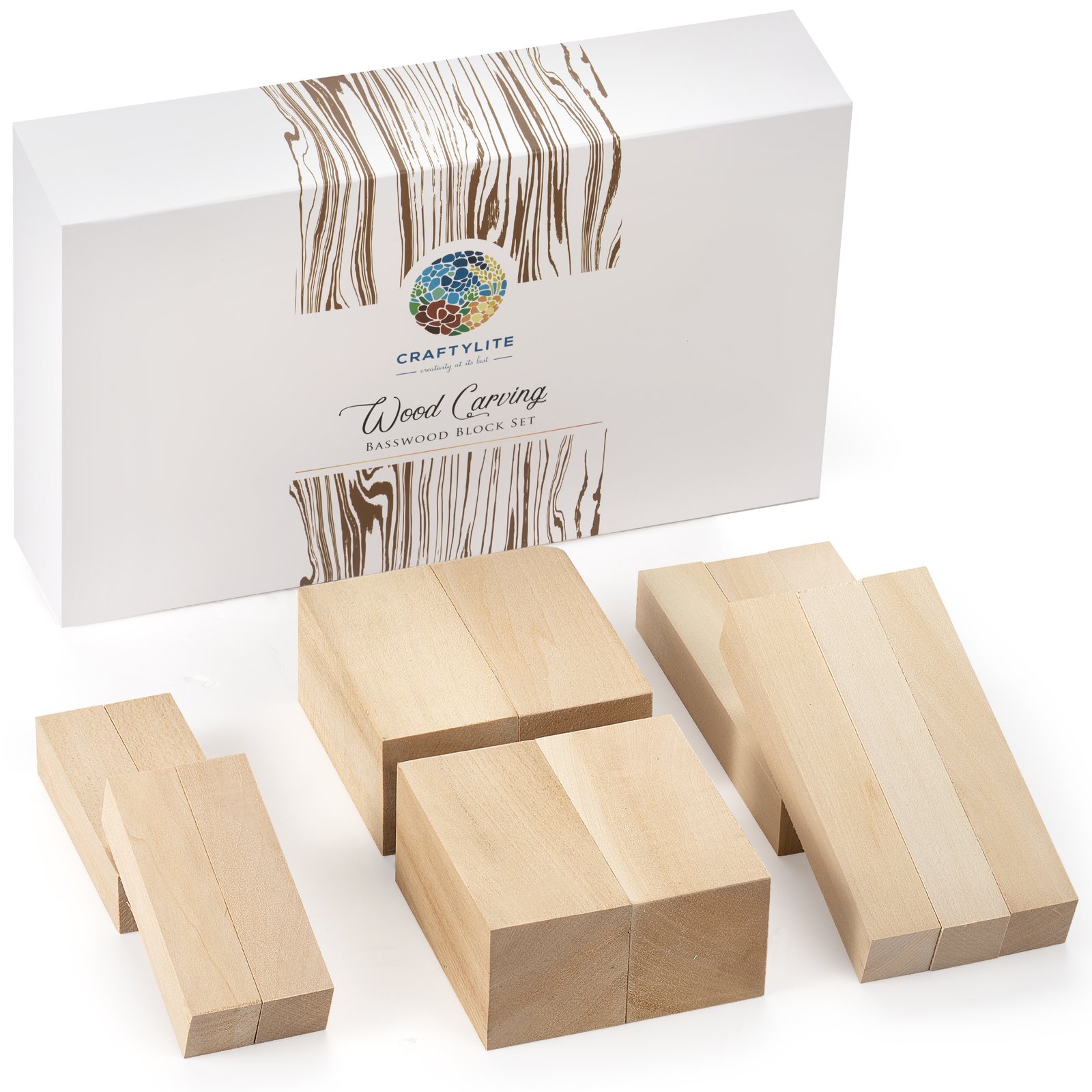 CRAFTYLITE Basswood Wood Carving Block Set of 14 Pcs - Premium Wood Carving Blocks Kit in 3 Sizes for Beginners and Professionals - Easy Handling